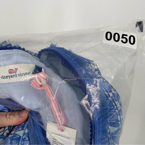 Vineyard Vines Tank Blue White Cay Scarf Print Nautical V-Neck Fringe Coastal XS - Picture 9 of 9